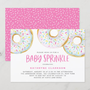 Invitation Aquarelle blanche mignonne beignets fille Bébé arr