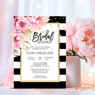 Invitation Aquarelle blanche noire Fête des mariées florale r