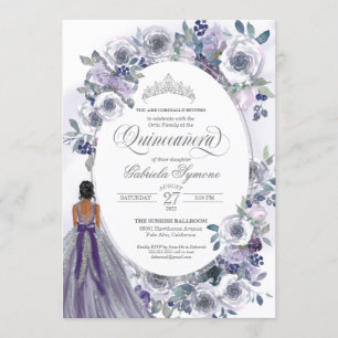 Invitation Aquarelle blanche violette argentée Quinceanera