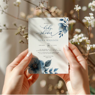 Invitation Aquarelle bleu bleu bleu foncé Baby shower d'hiver