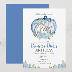 Invitation Aquarelle bleu bleu Citrouille 1er anniversaire