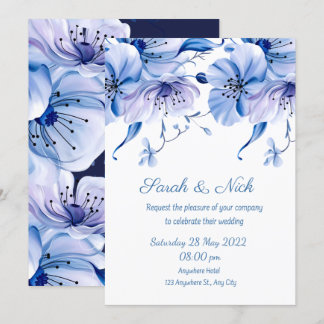Invitation aquarelle bleu bleu floral bleu marine    weddingi