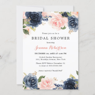 Invitation Aquarelle bleu bleu marine Fête des mariées floral