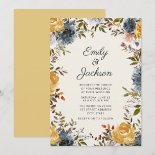 Invitation Aquarelle bleu bleu marine mignonne Mariage floral