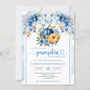 Invitation Aquarelle bleu citrouille chute laisse boho arch g