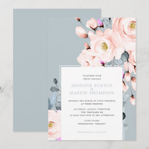 Invitation Aquarelle bleu clair et poussiéreuse Mariage flora