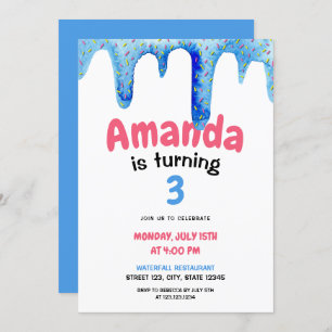 Invitation Aquarelle Bleu Crème de glace Drithday