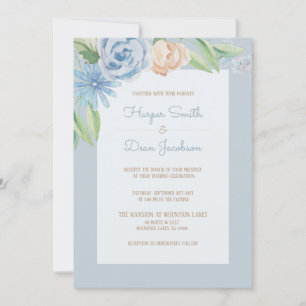 Invitation Aquarelle bleu doux Mariage floral esquissé