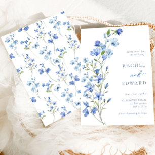 Invitation Aquarelle bleu Dusty Floral Mariage