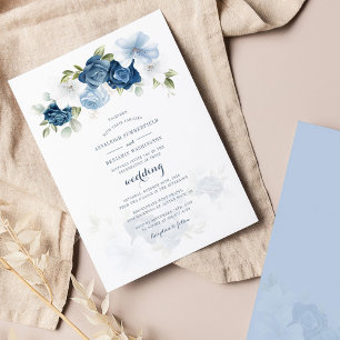 Invitation Aquarelle bleu Dusty Floral Mariage