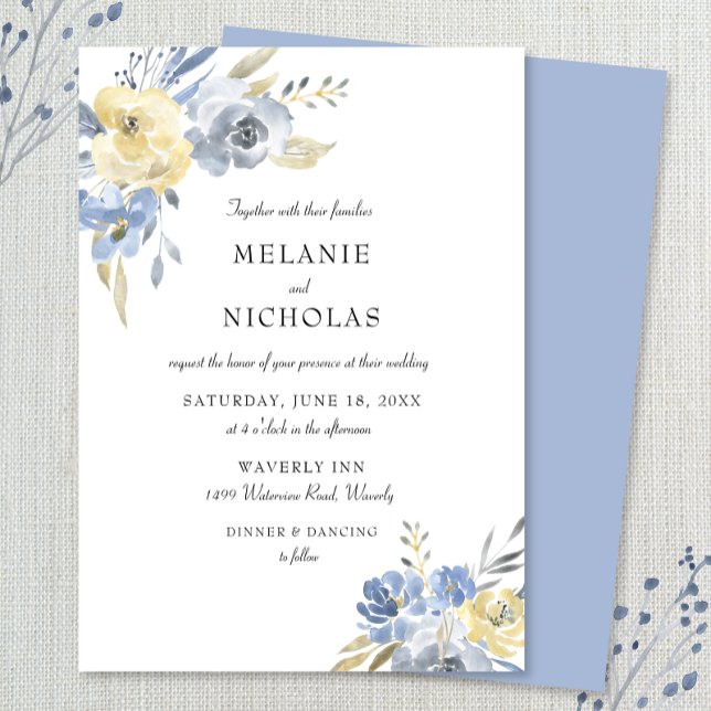 Invitation Aquarelle bleu Dusty Mariage Floral (Créateur téléchargé)