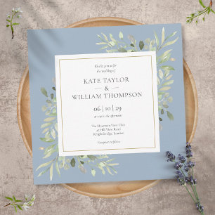 Invitation Aquarelle bleu Dusty Mariage vert