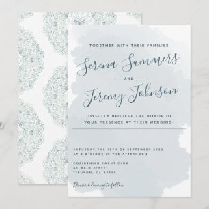 Invitation Aquarelle bleu Dusty moderne Laver Plage Mariage