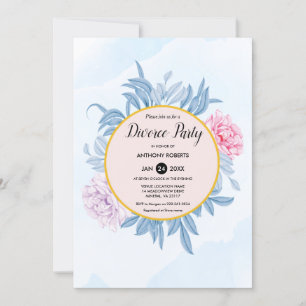 Invitation Aquarelle bleu Dusty Succulent Divorce Party