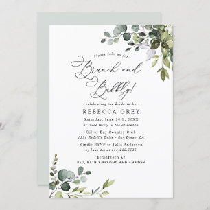 Invitation Aquarelle bleu Dusty Verdure Brunch & Bubbly