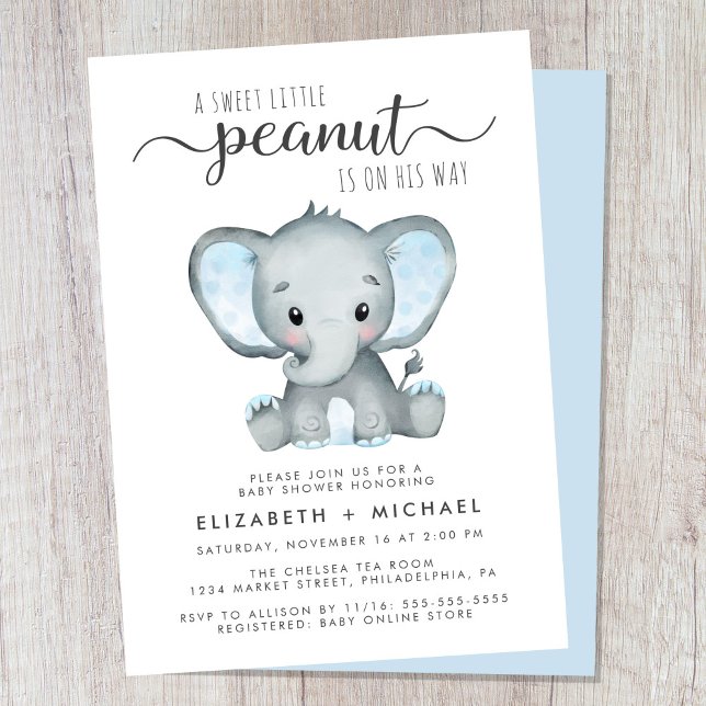 Invitation Aquarelle bleu éléphant Bébé Garçon Couples Douche (Cute baby boy couples shower invitation)