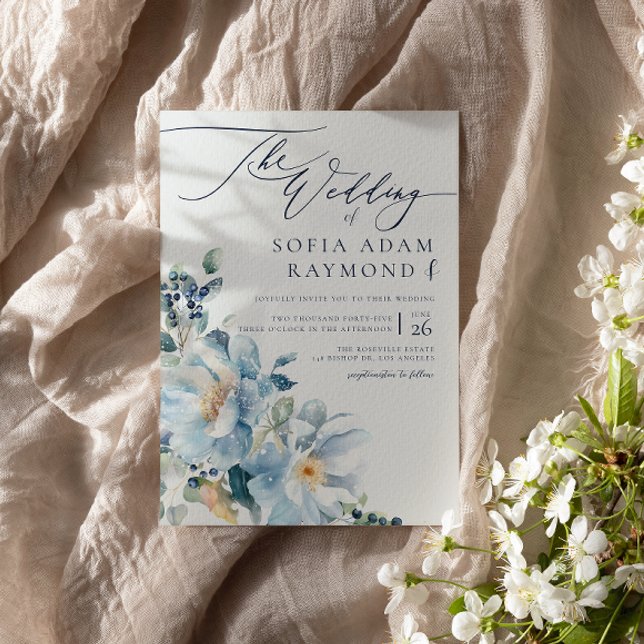 Invitation Aquarelle Bleu Entrée mariage (Créateur téléchargé)