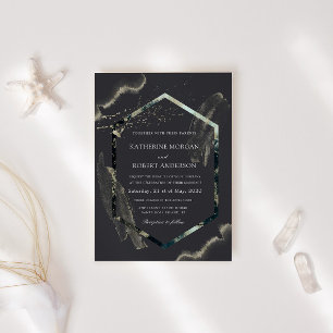 Invitation Aquarelle bleu et or minimaliste Mariage