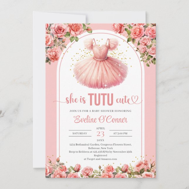 Invitation Aquarelle bleu et or tutu robe Baby shower (Devant)