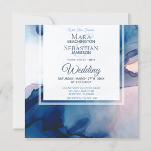 Invitation ~ Aquarelle bleu et rose Elégant Mariage tendance