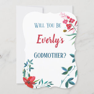 Invitation Aquarelle bleu et rouge Plantes floraux