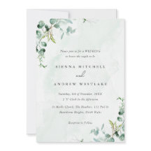 Aquarelle bleu Eucalyptus Mariage vert