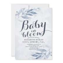 Aquarelle bleu Feuille Baby shower bébé en fleur