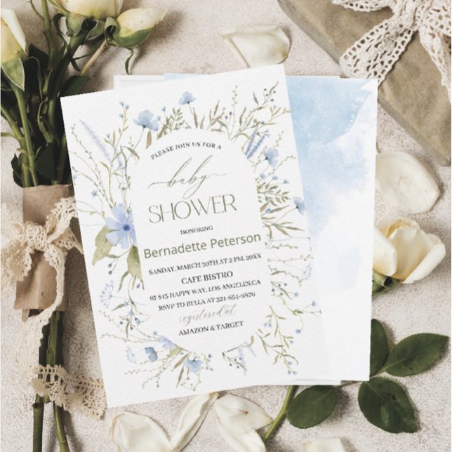 Invitation Aquarelle Bleu Fleurs sauvages BabyInvitation (Créateur téléchargé)