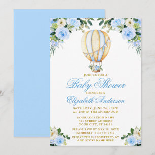 Invitation Aquarelle Bleu Floral Baby shower à bulle à air ch
