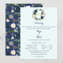 Aquarelle bleu Floral Sikh Ik Onkar Mariage