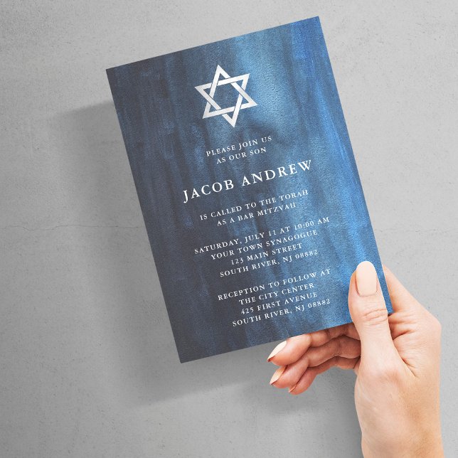 Invitation Aquarelle bleu foncé Barre d'aspect Mitzvah (Créateur téléchargé)