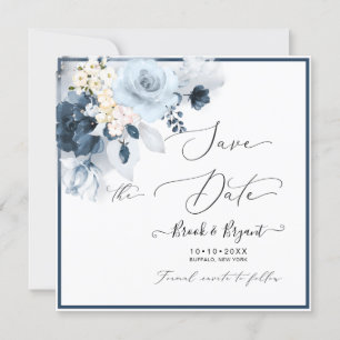 Invitation Aquarelle bleu foncé Fleurs de marine