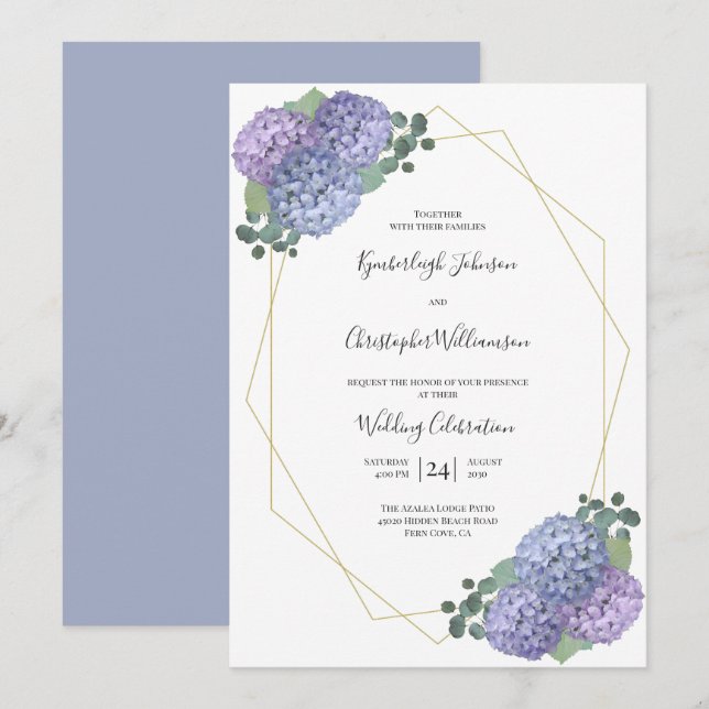 Invitation Aquarelle bleu foncé Floral Mariage géométrique (Devant / Derrière)