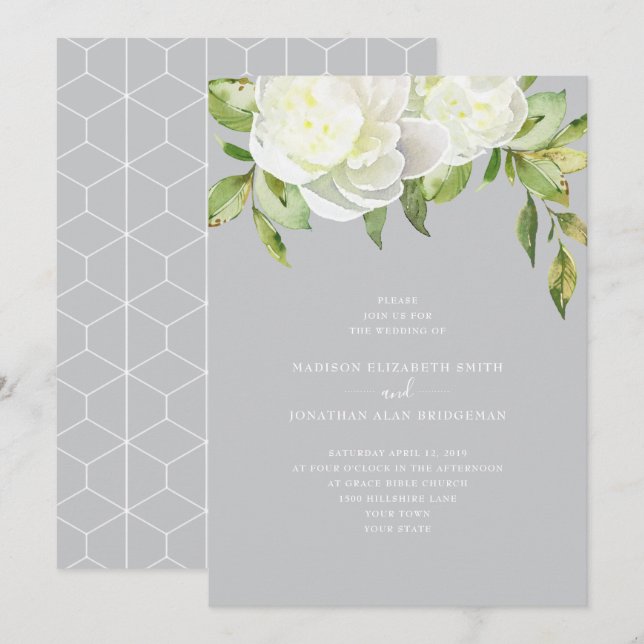 Invitation Aquarelle bleu foncé Ressort Mariage de pivoine fl (Devant / Derrière)