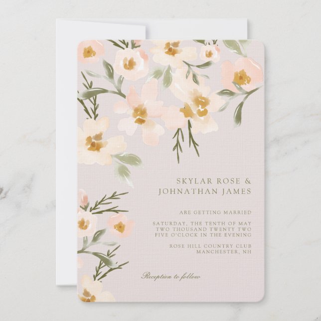 Invitation Aquarelle bleu Gardenia Abstrait rose floral (Devant)