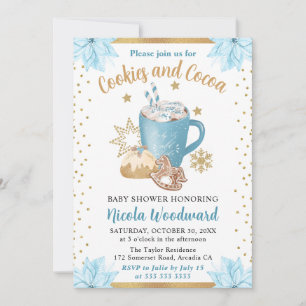 Invitation Aquarelle Bleu Hiver Cookies et Baby shower de cac