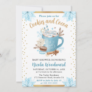 Invitation Aquarelle Bleu Hiver Cookies et Baby shower de cac