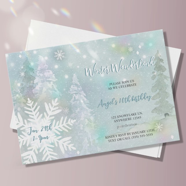 Invitation Aquarelle bleu hiver Wonderland Anniversaire (Créateur téléchargé)