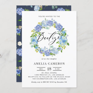 Invitation Aquarelle bleu Hydrangea Wreath Bautizo