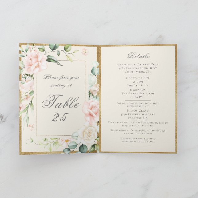 Invitation Aquarelle bleu ivoire Mariage floral romantique (Intérieur)
