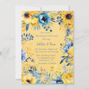 Invitation Aquarelle bleu jaune Mariage