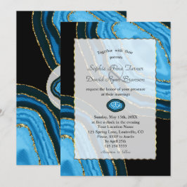 Invitation Aquarelle bleu marine de luxe Agates Pearls Mariag