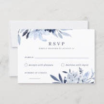 Aquarelle bleu marine moderne réponse RSVP florale