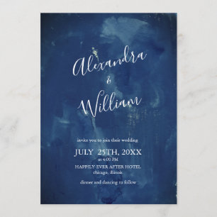 Invitation Aquarelle bleu marine simple foncé