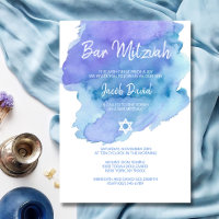 Aquarelle bleu moderne étoile de David BAR MITZVAH