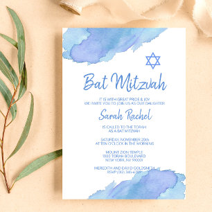 Invitation Aquarelle bleu moderne étoile de David BAT MITZVAH