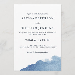 Invitation Aquarelle bleu moderne minimaliste
