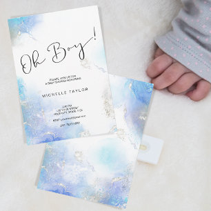Invitation Aquarelle bleu moderne oh baby shower garçon