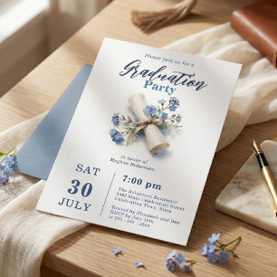 Invitation Aquarelle Bleu Ne m'oubliez pas Diplôme Remise des
