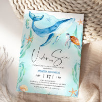 Aquarelle Bleu Océan Sous Le Baby shower De Mer
